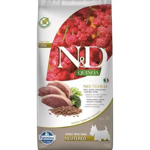 Cel mai bun preț N&D Quinoa Dog duck, broccoli&asparagus neutered adult mini 7 kg