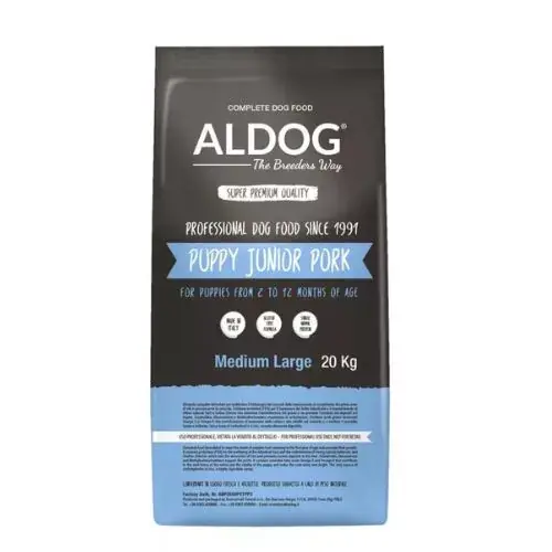 Aldog Puppy-Junior Medium Large Pork 20 kg hrană pentru câini Calitate înaltă