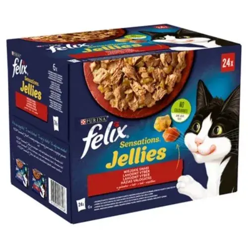 Felix Sensations Jellies Selecție tradițională în aspic hrană umedă pentru pisici 24x85g Reducere extra