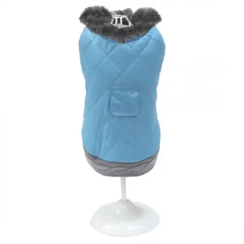 Discount Haina cu guler imblanit pentru caini Croci Mixed Blue, 30 cm