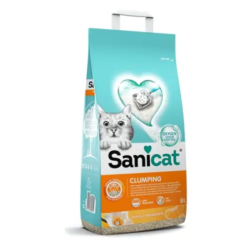 Disponibil imediat Sanicat Clumping Vanilie si Mandarina, nisip igienic pisici, 8L