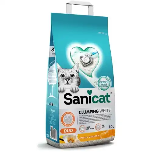Nisipul Sanicat Clumping White Vanilie si Mandarina, nisip igienic pisici, 10L/8,3KG Calitate înaltă