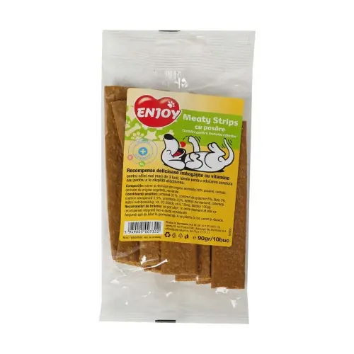 Enjoy Meaty Strips cu Pasare, recompense caini, 90G Preferatul clienților