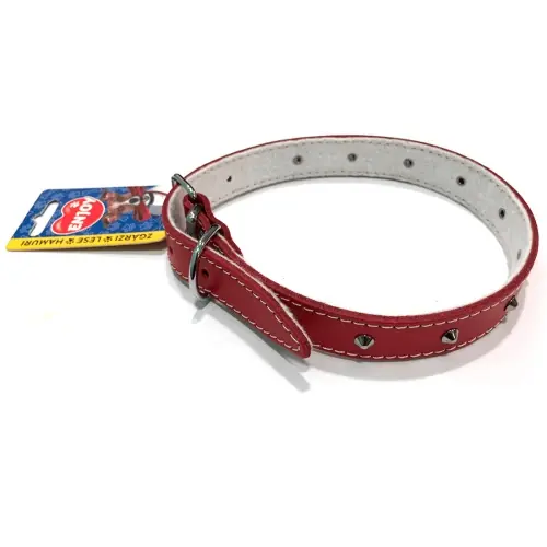 Bestseller Zgarda reglabila din piele cu tinte Enjoy, M Rosu, 14x400mm