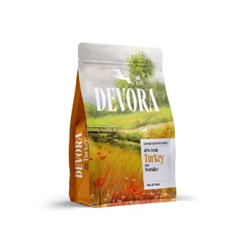 Nu rata Devora Dog Semi-Moist Small Kibble Fresh Curcan ,caprioara si Orez, hrana semi-umeda pentru caini ,5KG
