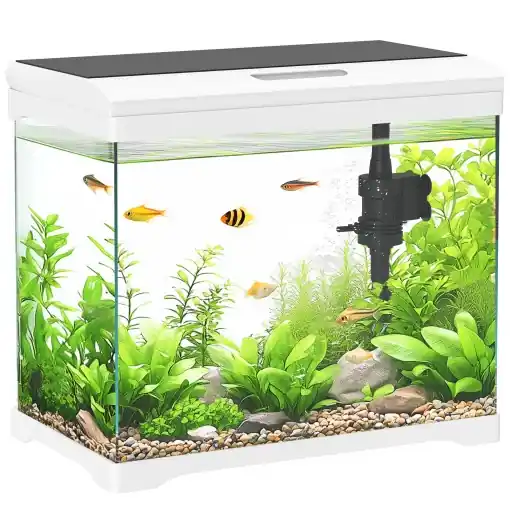 Acvariu 17L – Cu Iluminare LED, Filtru & Pompa de Apa, Alb Expediere rapidă