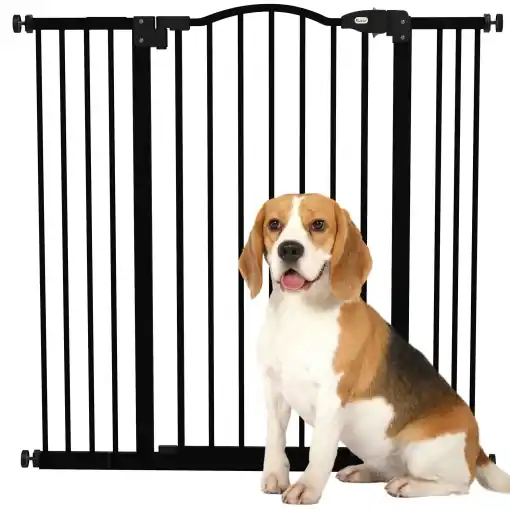 Promoție Poartă Extensibilă pentru Câini fără Șuruburi, Poartă de Siguranță Reglabilă, 94-100x94 cm, Negru