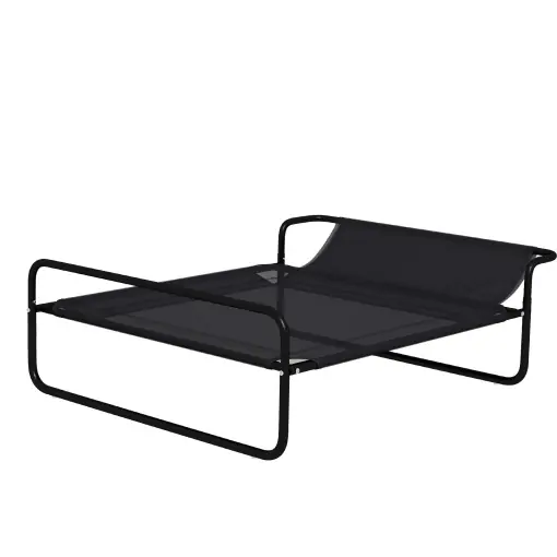 Reducere extra Pat Ridicat pentru Câini, Pat de Camping pentru Câini și Pisici cu Tetieră Reglabilă, Material Respirabil Texteline, pentru Interior și Exterior, 91x69x29 cm, Negru