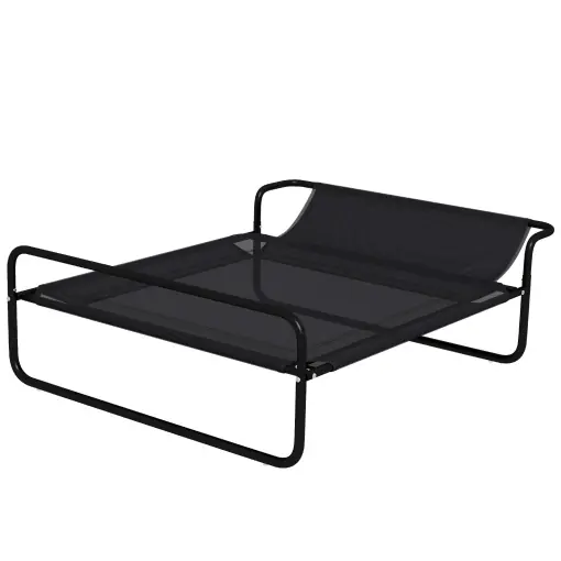 Livrare rapidă Pat Ridicat pentru Câini, Pat de Camping pentru Câini și Pisici cu Suport pentru Cap, Material Texteline Respirabil, pentru Interior și Exterior, 106 x 81 x 33 cm, Negru