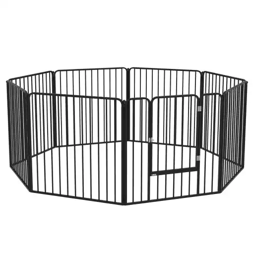 Plată securizată Țarc pentru câini cu 8 panouri modulabile pentru interior și exterior, din oțel, 164x164x60 cm, negru