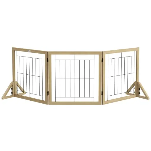Bestseller Gard pliabil pentru câini cu 3 panouri și picioare triunghiulare, 210x70 cm, lemn natural