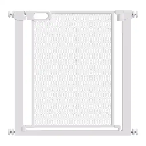 Poartă Reglabilă pentru Câini cu Închidere Automată, din Oțel și ABS, 75-82x76 cm, Alb Noutate