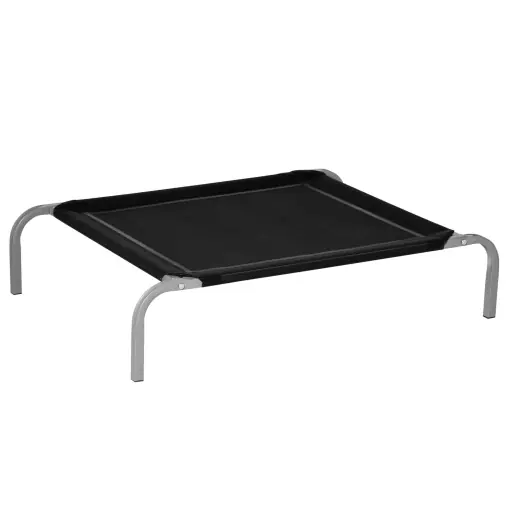 Ofertă de sezon Pat de Câine Înălțat și Portabil cu Scaun Respirabil, Pat pentru Câini din Metal și Țesătură, 89x58x20 cm, Negru