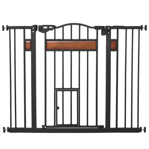 Poartă de Siguranță pentru Câini cu Închidere Automată 74-105x76.2 cm Neagră Preț redus