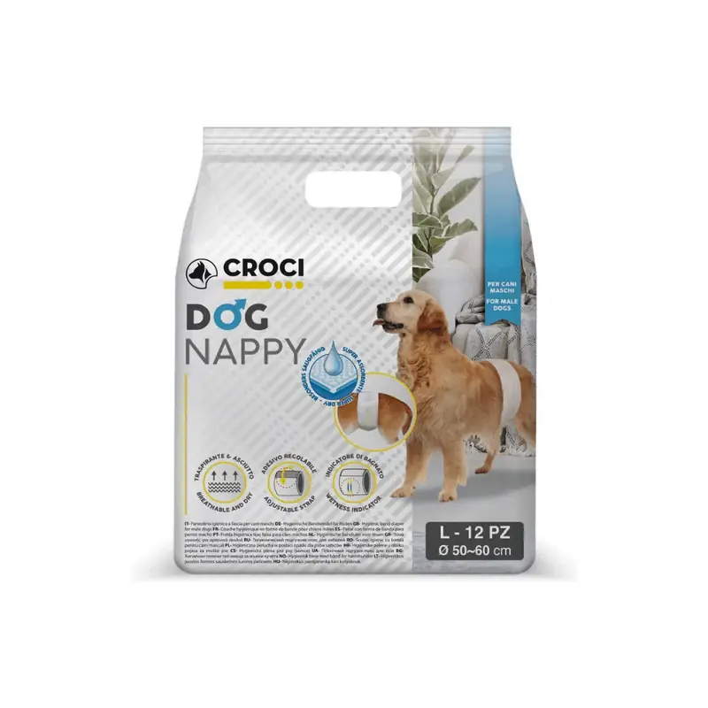 Banda incontineta urinara pentru caini Croci Dog Nappy L, Mascul, 50-60 cm, 12 bucati Reducere extra