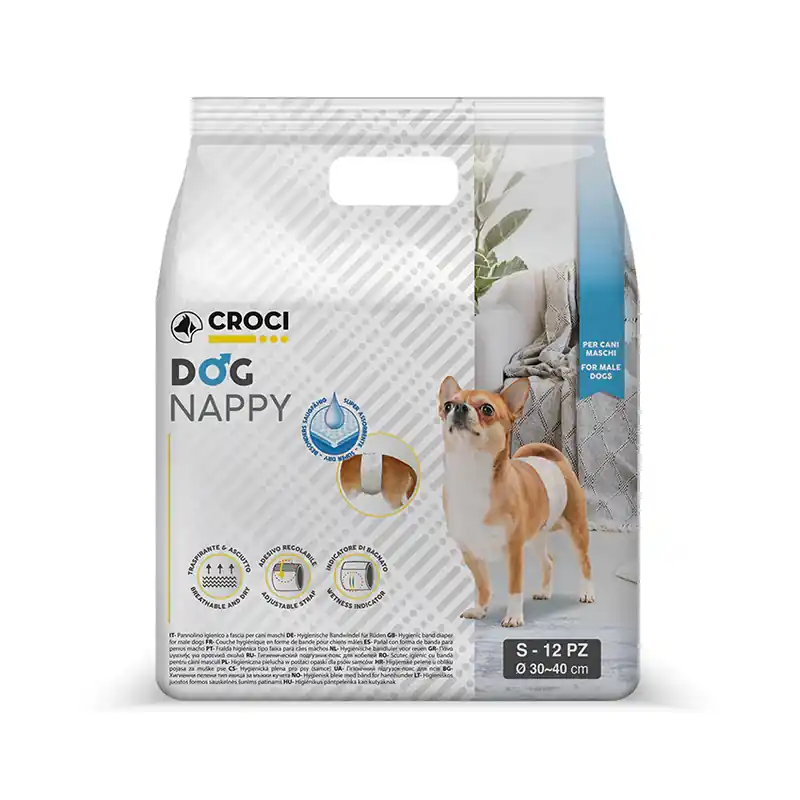 Comandă acum Banda incontineta urinara pentru caini Croci Dog Nappy, Mascul, S, 30-40 cm, 12 bucati
