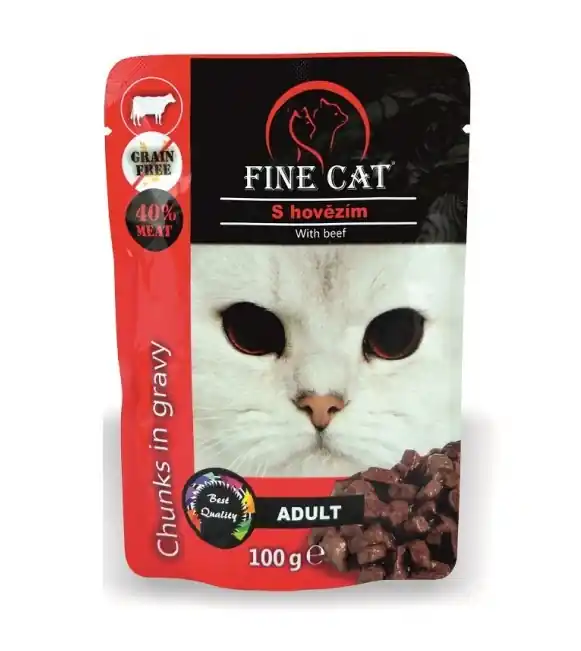 Hrana umeda pentru pisici Fine Cat, Vita in sos, 100g Premium