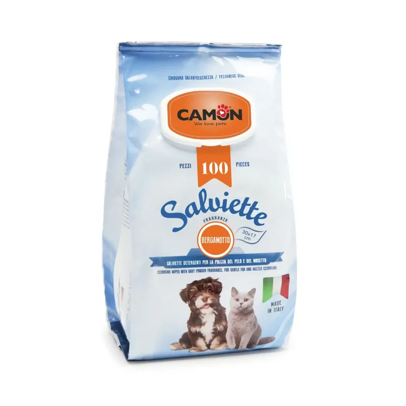 Camon Servetele Umede pentru Caini, cu Bergamota si Clorhexidina, Pachet Maxi, 100 buc Promoție