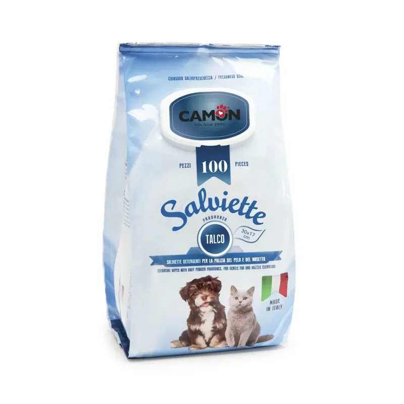 Camon Servetele Umede pentru Caini, cu Talc (Baby Powder), Pachet Maxi, 100 buc Lichidare de stoc