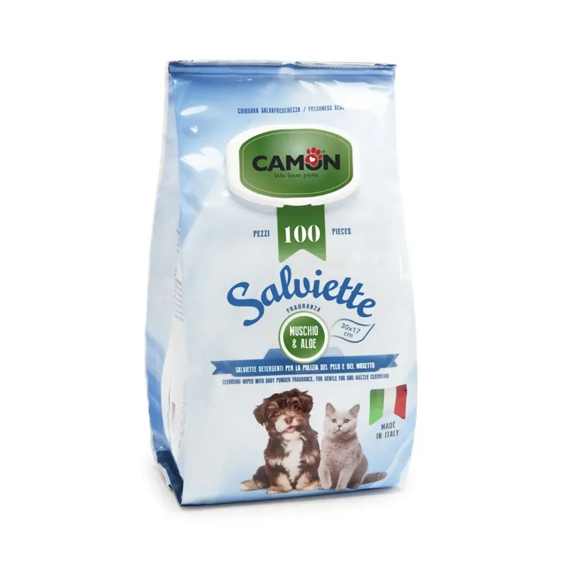 Camon Servetele Umede pentru Caini, cu Muschi Alb si Aloe Vera, Pachet Maxi, 100 buc Cumpărături sigure
