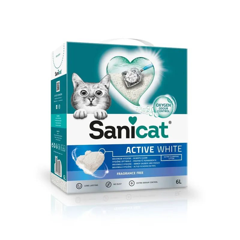 Calitate înaltă Nisip pentru litiera Sanicat Active White, Ultra Aglomerant, Fara Parfum, 6L