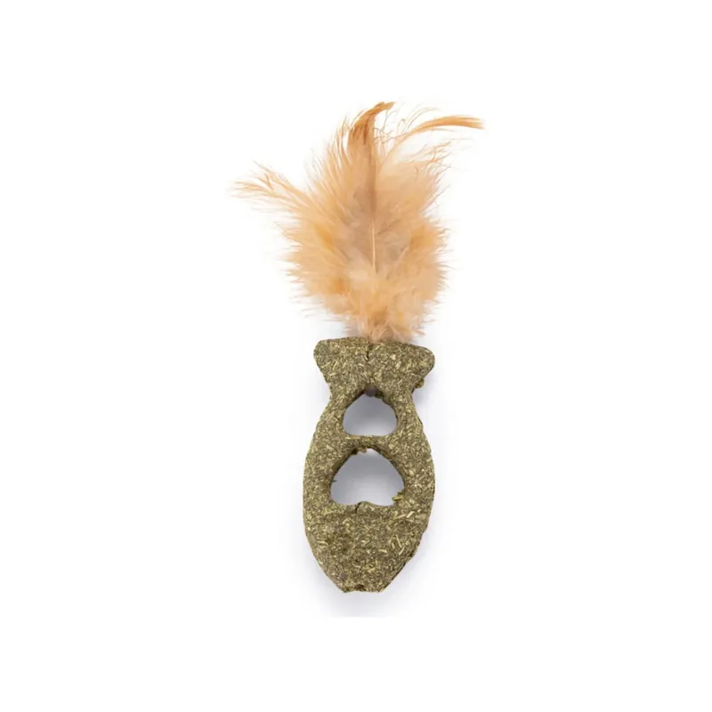 Jucarie Beeztees, Peste din Catnip Presat cu Pene Naturale, 12cm Plată securizată