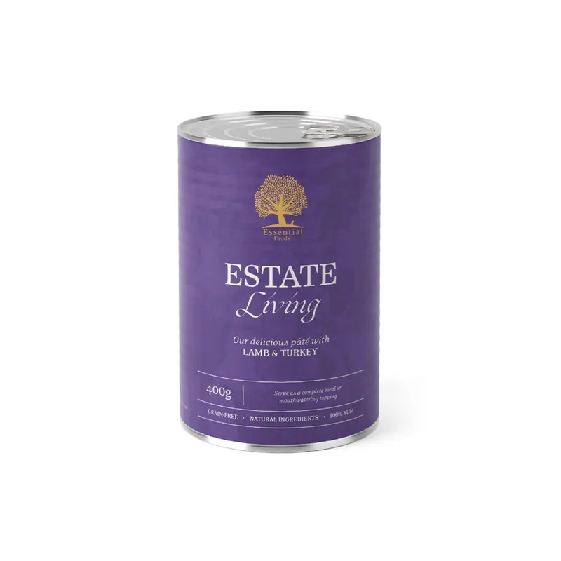 Ofertă exclusivă Essential Estate Living Pate, Hrana Umeda pentru Caini, Adult cu Miel si Curcan, Fara Cereale, 400g