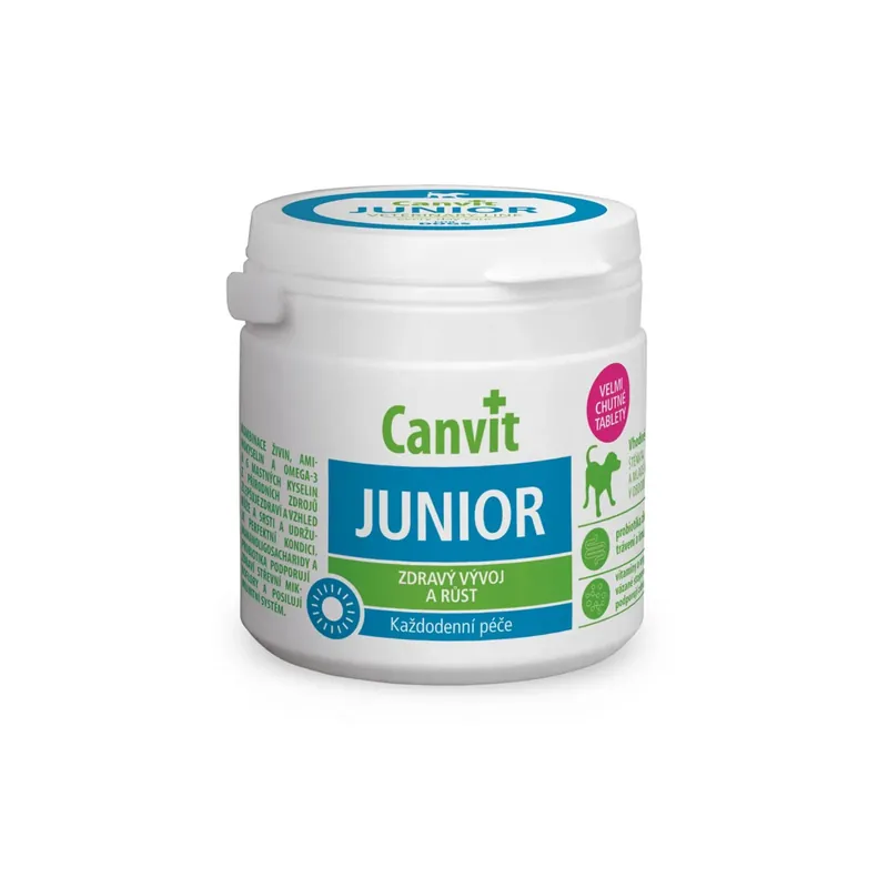 Canvit Junior - Vitamine, Probiotice si Omega-3 pentru Caini Junior Talie Mica / Medie (<25kg), 100g Promoție