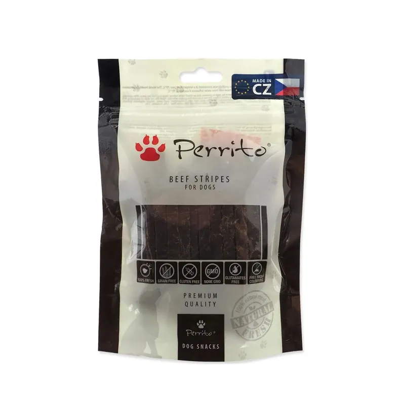 Perrito Beef Stripes, Recompense Naturale pentru Caini din Fasii de Vita, Uscate la Aer, 100g Plată sigură