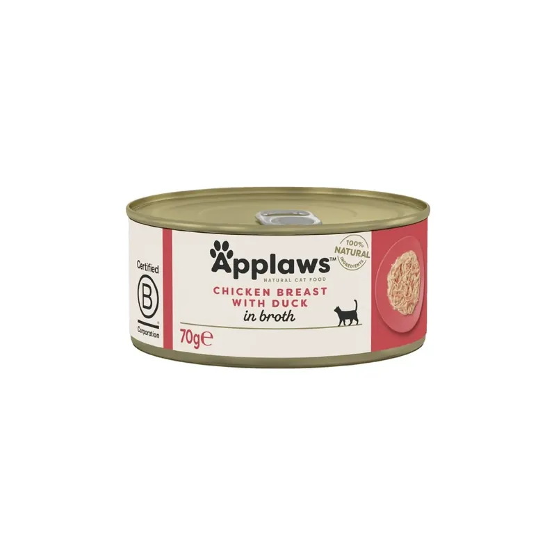 APPLAWS Conserva, Hrana Umeda Complementara pentru Pisici, Adult, cu Piept de Pui si Rata, 100% Natural, 70g / 156g Mai ieftin