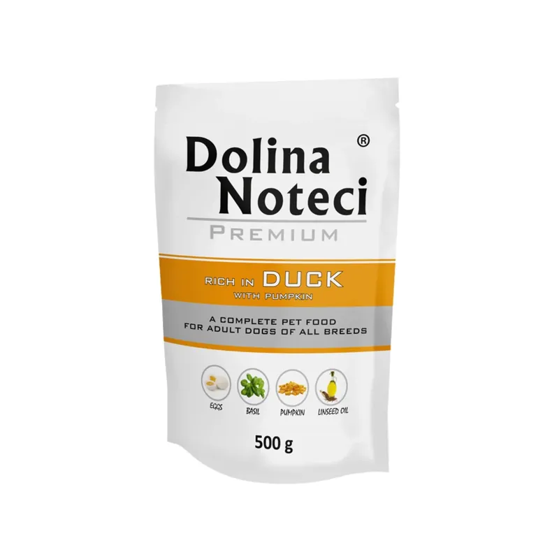 Dolina Noteci Premium Hrana Umeda Caini cu Rata si Dovleac, Fara Cereale, 500g Retur ușor