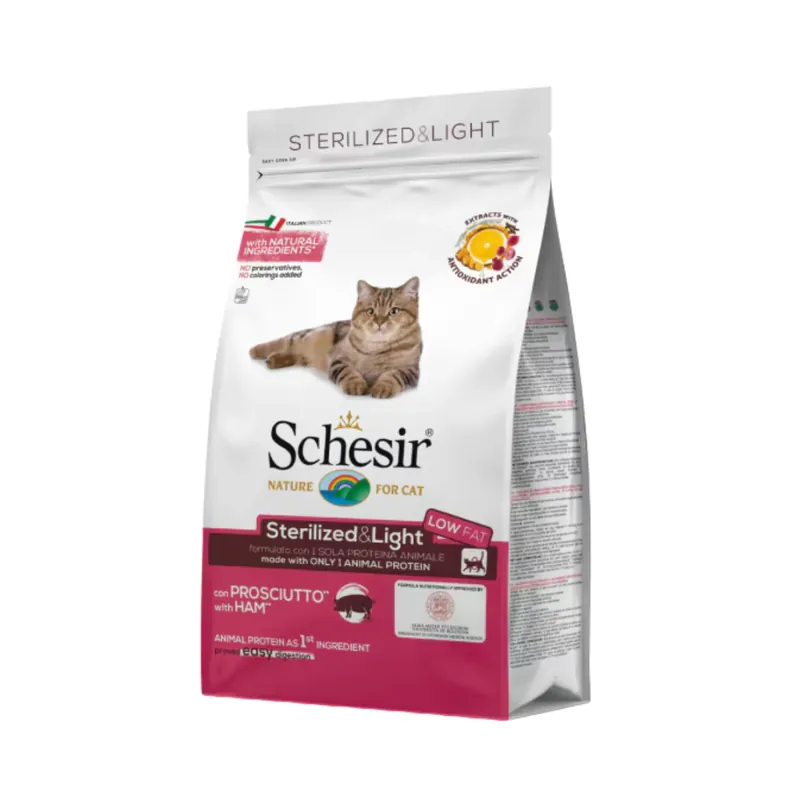 Schesir Sterilised & Light Monoprotein, Hrana Uscata pentru Pisici Sterilizate, cu Sunca, Control Greutate, 400g Preferatul clienților