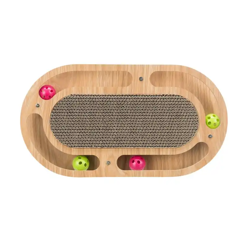 Trixie Carton de Zgariat pentru Pisici cu Cadru din Lemn si 4 Mingi, Zgariat si Joaca 2 în 1, 46x4x25 cm Preț redus