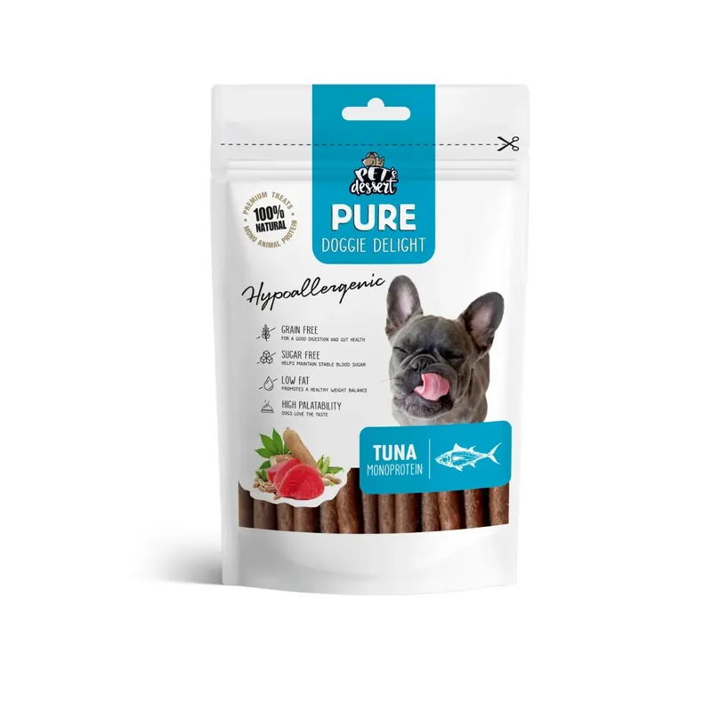 Pet‘s Dessert Tuna, Recompense Monoprotein Hipoalergenice pentru Caini, cu Ton, Fara Cereale, 80g Comandă acum