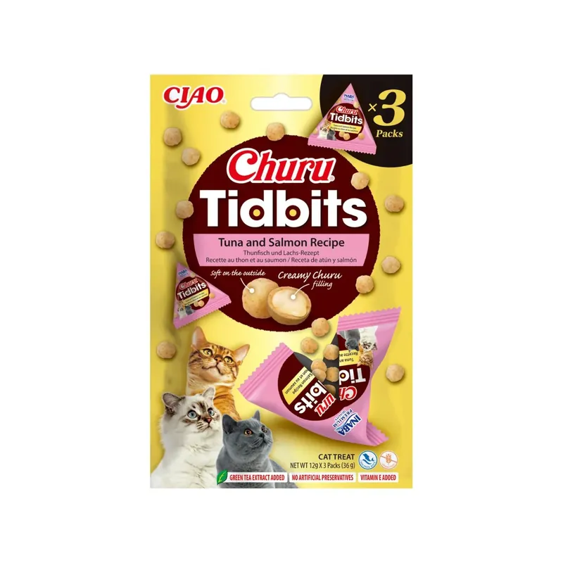 Preț redus Inaba Churu Cat Tidbits Recompense Pisici cu Ton si Somon, Exterior Fraged si Umplutura Cremoasa, Fara Cereale, 12gx3 pachete, 36g