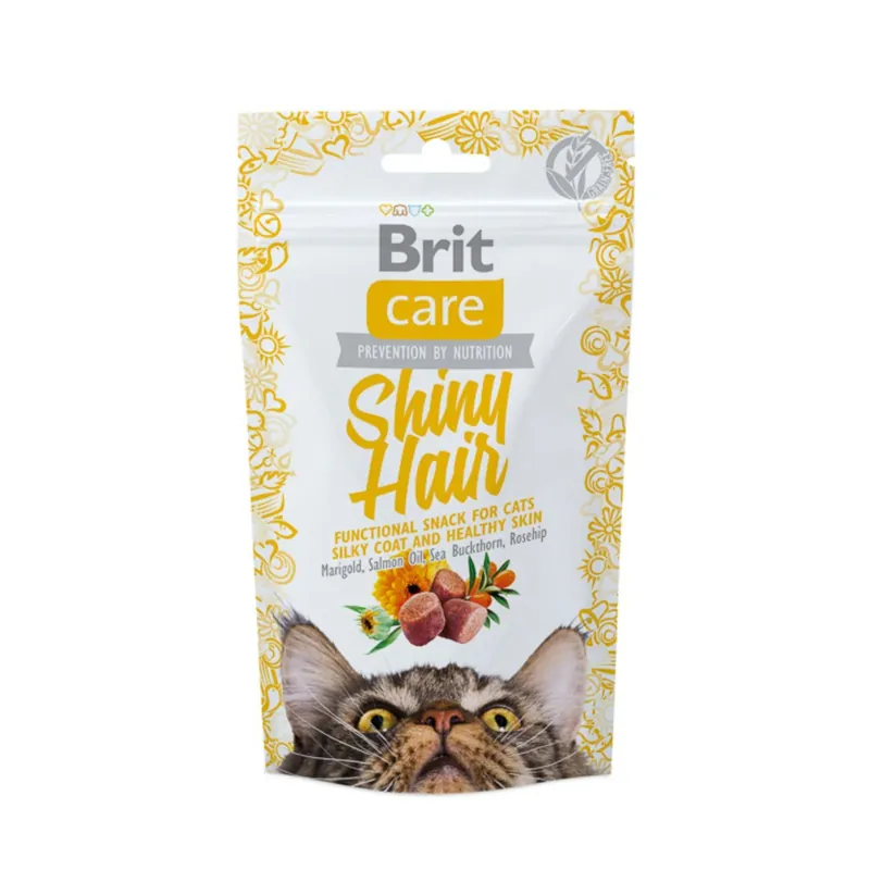 Brit Care Cat Snack Shiny Hair, Recompense pentru Pisici cu Somon, Fara Cereale, 50g Ieftin