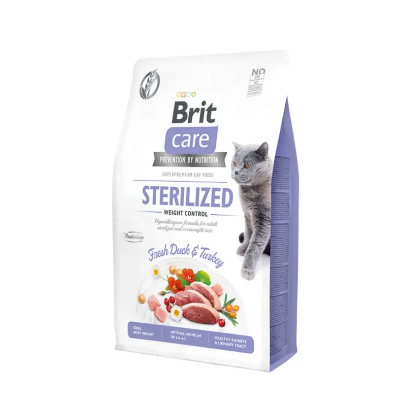 Plată securizată Brit Care Grain-Free Cat Sterilised Weight Control, Hrana Uscata pentru Pisici Sterilizate, cu Rata si Curcan, Controlul Greutatii, Fara Cereale, 400g / 2kg / 7kg