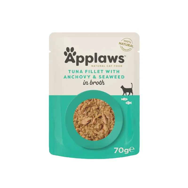 APPLAWS Plic, Hrana Umeda Complementara pentru Pisici Adulte, cu File de Ton, Anșoa si Alge Marine in Supa, 100% Natural, 70g Ofertă specială