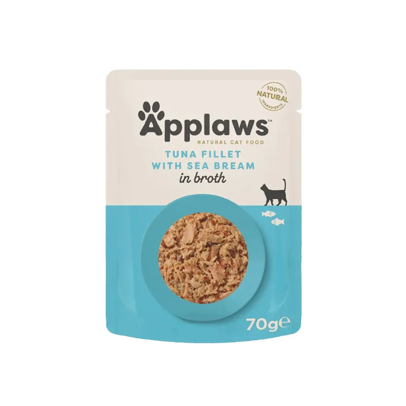 Promoție APPLAWS Plic, Hrana Umeda Complementara pentru Pisici Adulte, cu File de Ton si Dorada in Supa, 100% Natural, 70g