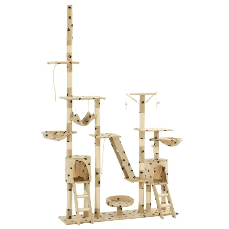 Plată sigură Ansamblu pisici cu funie sisal, 230-250 cm imprimeu lăbuțe, bej