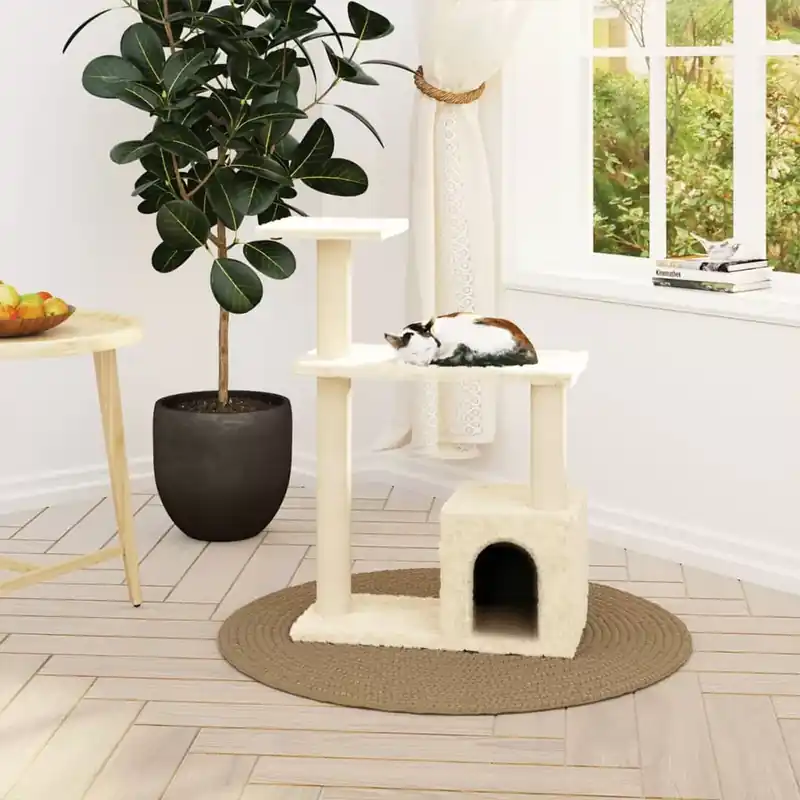 Ansamblu pisici cu stâlpi din funie de sisal, crem, 70 cm Retur gratuit