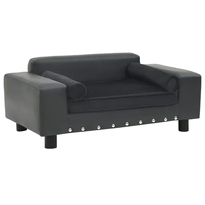 Reducere Canapea câini, gri închis, 81x43x31 cm, pluș/piele ecologică