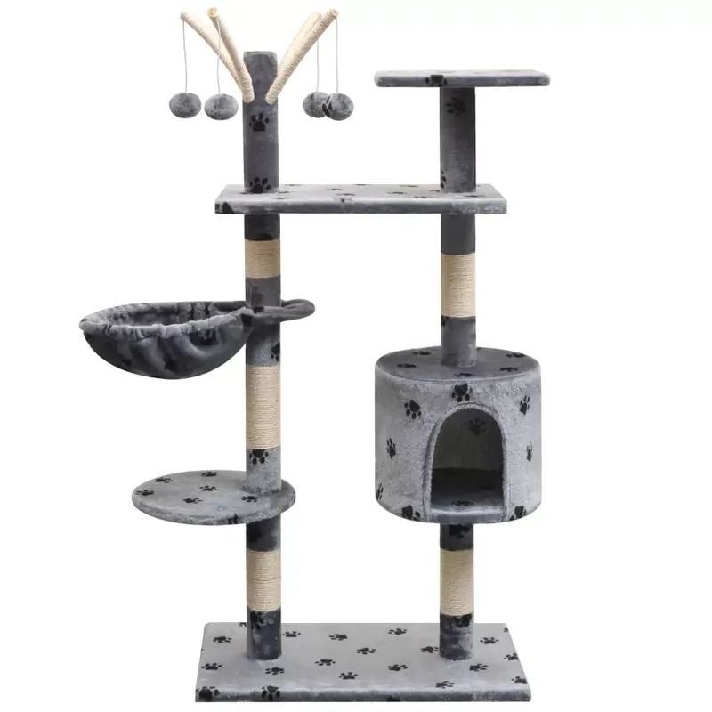 Reducere extra Ansamblu pisici, funie de sisal, 125 cm, imprimeu lăbuțe, gri