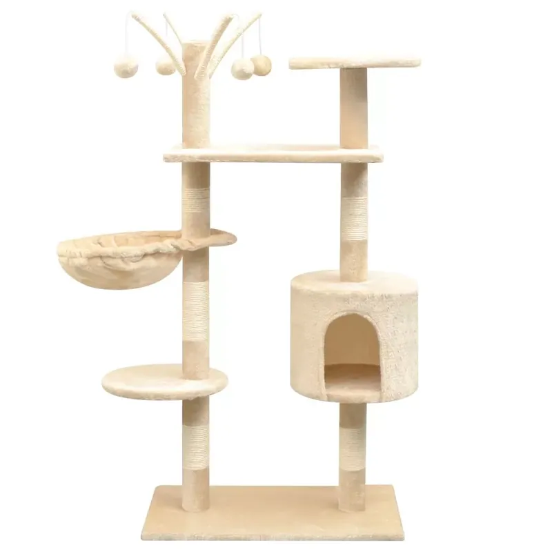 Ansamblu pisici, stâlpi cu funie de sisal, 125 cm, bej Nu rata