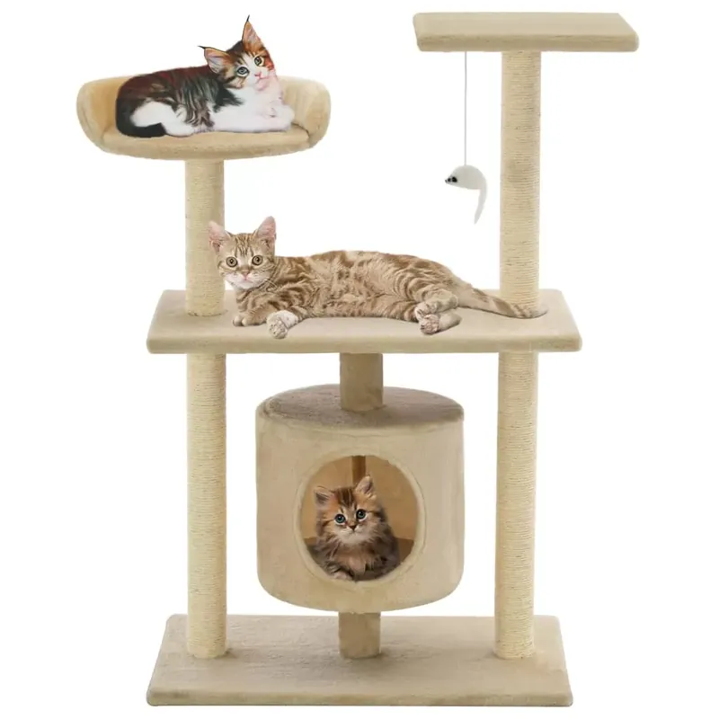 Ansamblu pentru pisici cu stâlpi din funie de sisal, 95 cm Bej Expediere rapidă