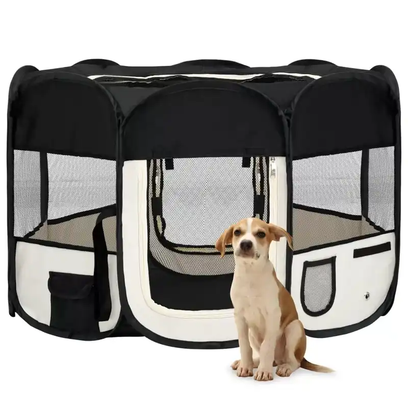 Retur ușor Țarc de câini pliabil cu sac de transport, negru, 110x110x58 cm