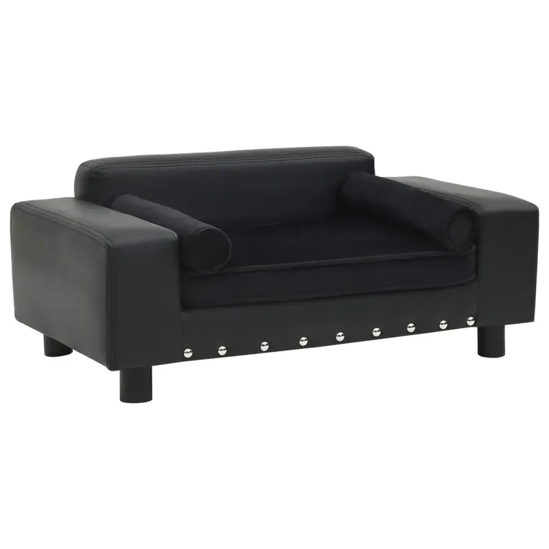 Nu rata Canapea pentru câini, negru, 81x43x31cm, pluș & piele ecologică