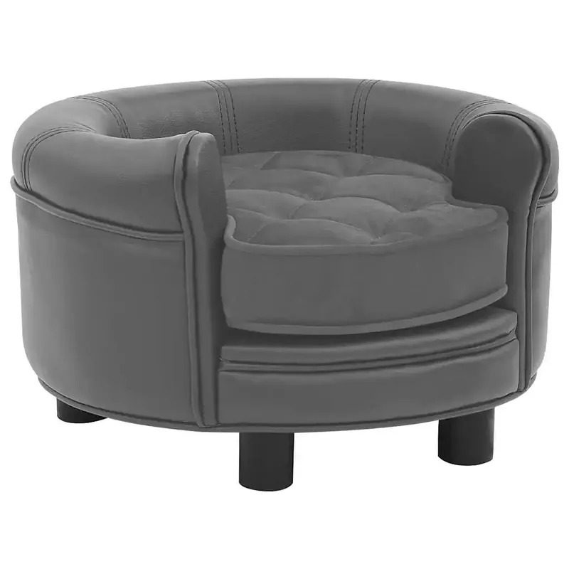 Canapea pentru câini, gri, 48x48x32 cm, pluș & piele ecologică Cumpără online