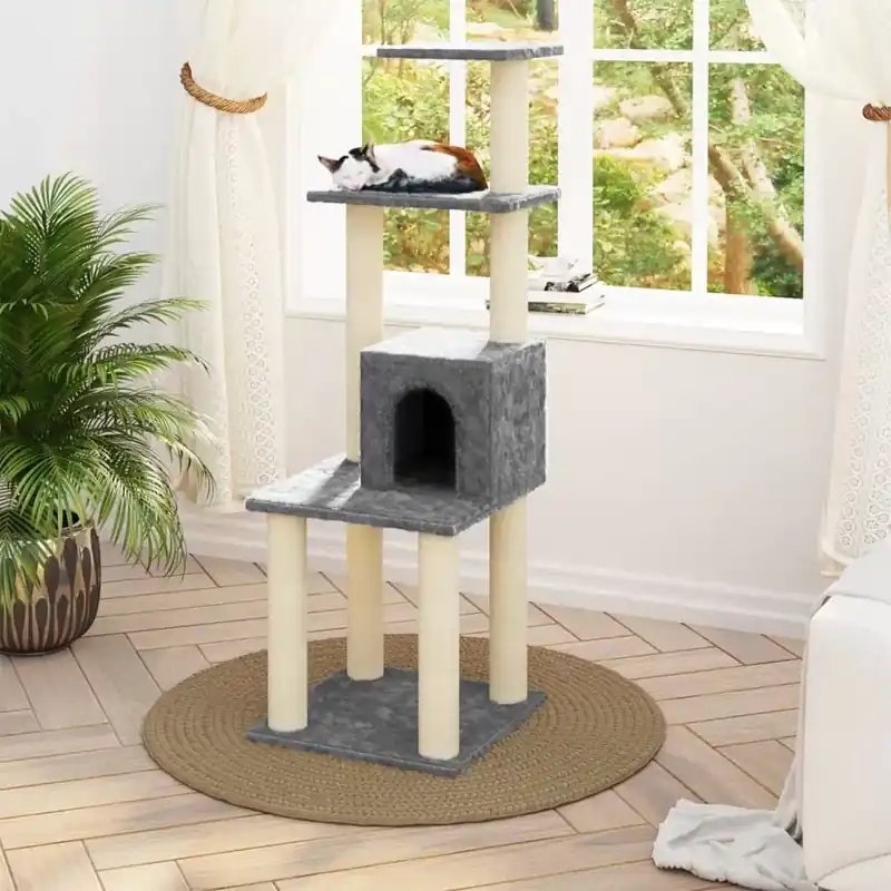 Reducere specială Ansamblu pisici, stâlpi din funie sisal, gri deschis, 105 cm