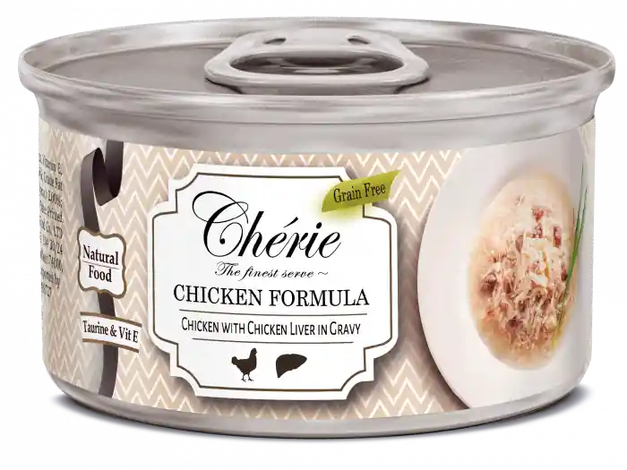 Retur ușor Cherie, Hrana umeda pentru pisici, Grain Free Mix de Pui si Ficat in Sos, 80g